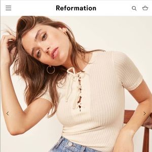 Reformation cream lace up top - Alden Top